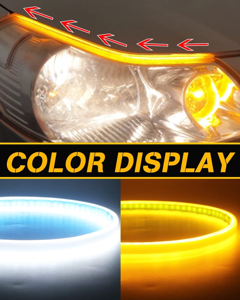 Qasim 60cm White&Yellow Cars DRL LED Strip Daytime Running Lights 24inch Sequential Flowing Turn Signal Guide Strip Auto Car Styling Accessories Waterproof,2-Pack - Image 4